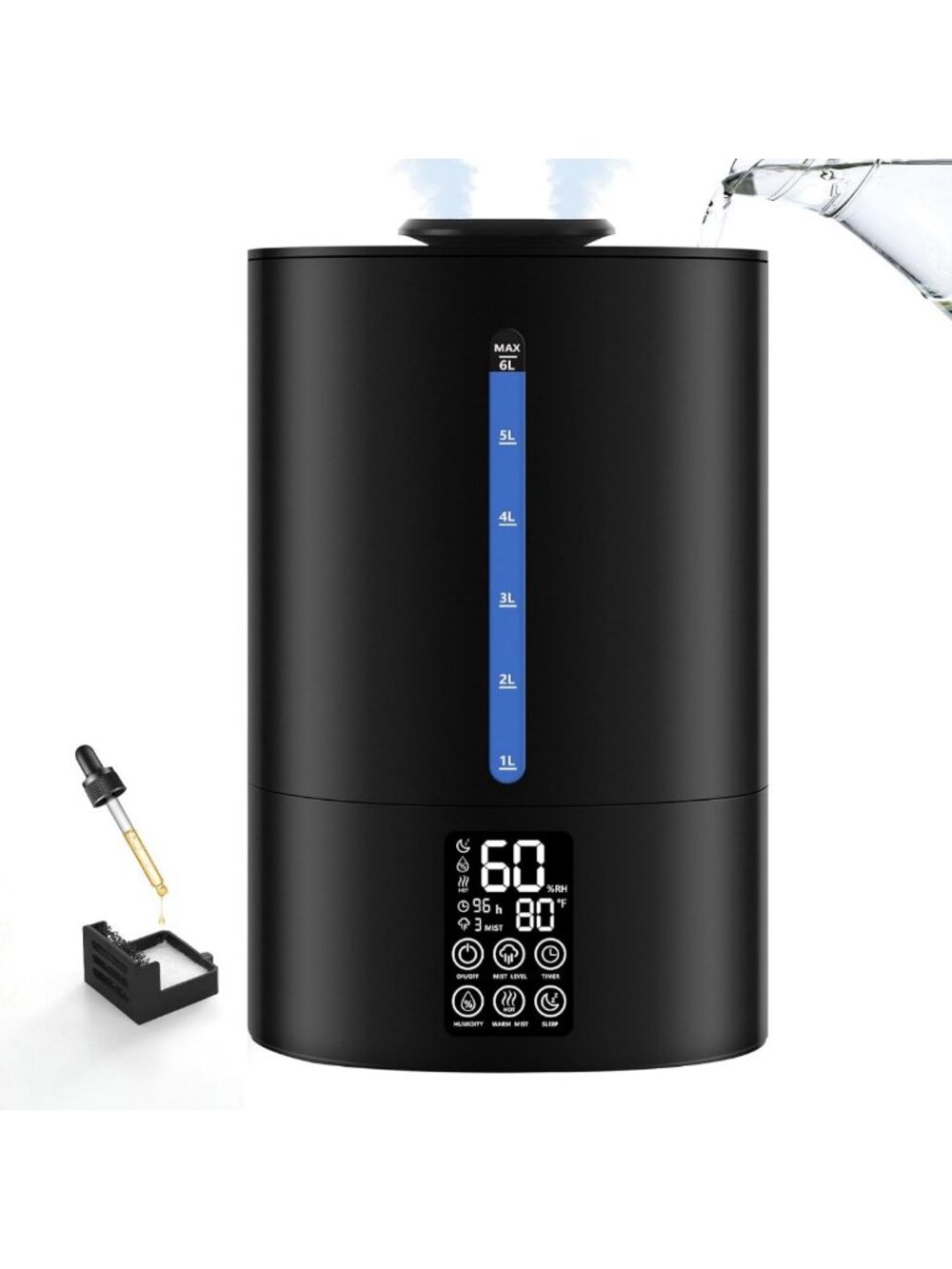6L Warm & Cool Mist Humidifier for Bedroom, Large Room & Plant Care